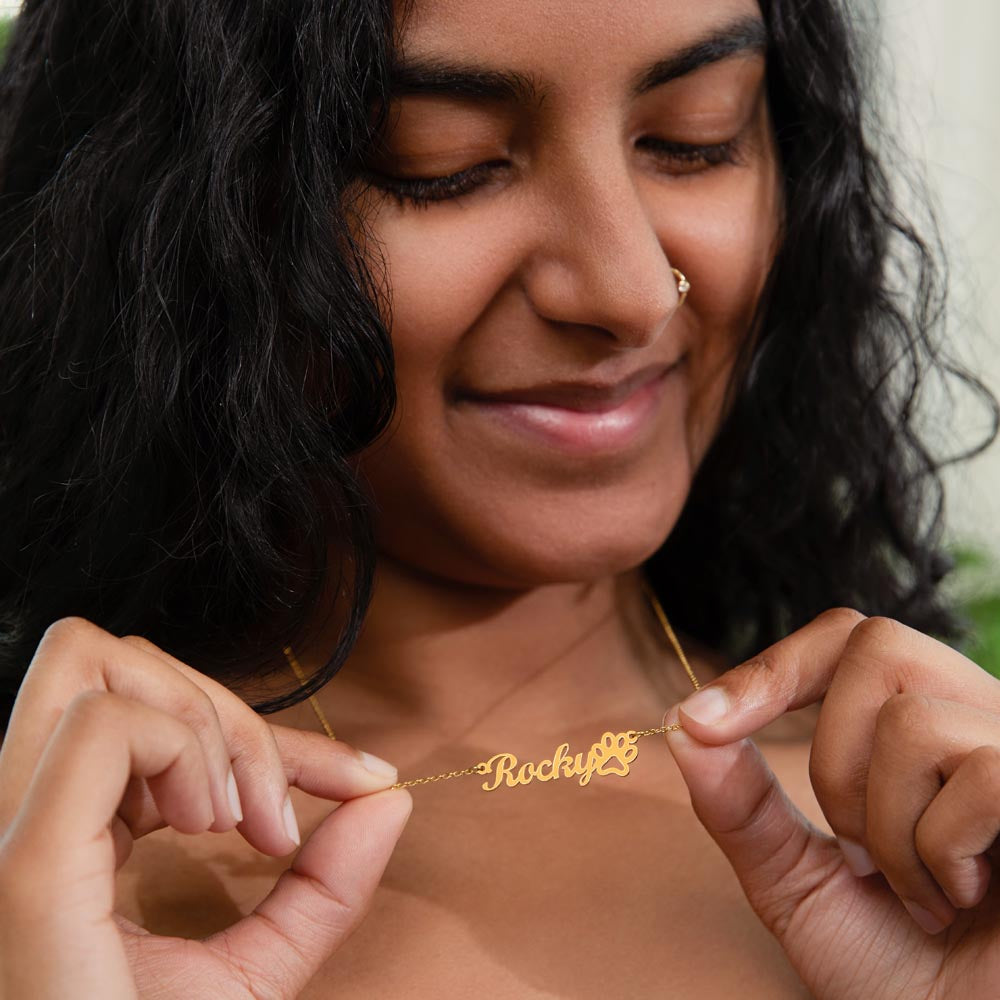 Personalized Pet Name Necklace with Paw Print Pendant