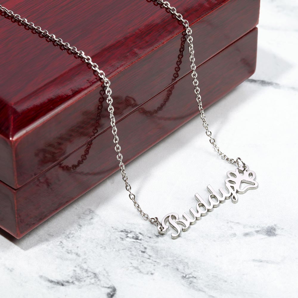 Personalized Pet Name Necklace with Paw Print Pendant