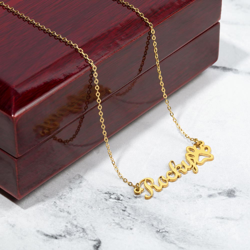 Personalized Pet Name Necklace with Paw Print Pendant